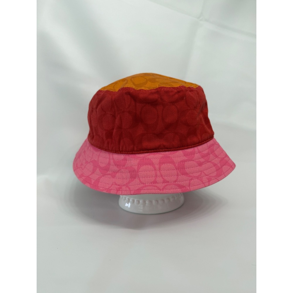 Coach Colorblock Signature Bucket Hat One Size Orange Red Pink Cotton C9123